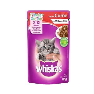 Whiskas Comida P/Gato Cachorro Alimento Húmedo Carne 85gr