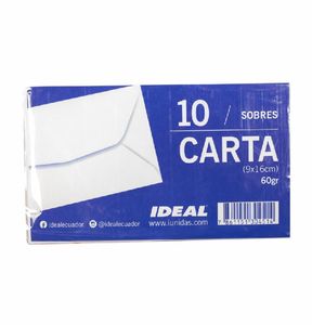 Sobres Bond Carta 9cmx16cm 60 Grs Pqt.10 Un Ideal