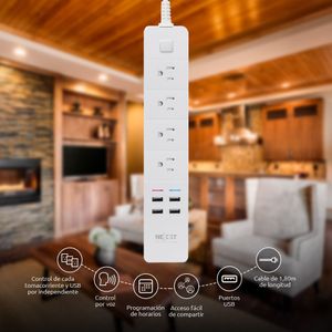 Regleta Inteligente Nhp-E610 Wifi 2.4ghz 4 Tomas Y 4 Usb