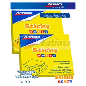 Notas Quita Y Pon 76,2x76,2mm 100h Amarillo Neon Pos080