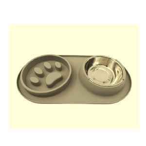 Plato Comedero Lento 2 Servicios Base Silicona Patita Gris