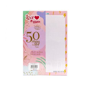 Papel Bond Perforado Marginado Cuadros A4 Pqtx50hjs Love