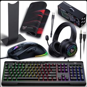 Combo Gaming Audifono Teclado Mouse Pad Mouse Soporte Tz5006 5 En 1